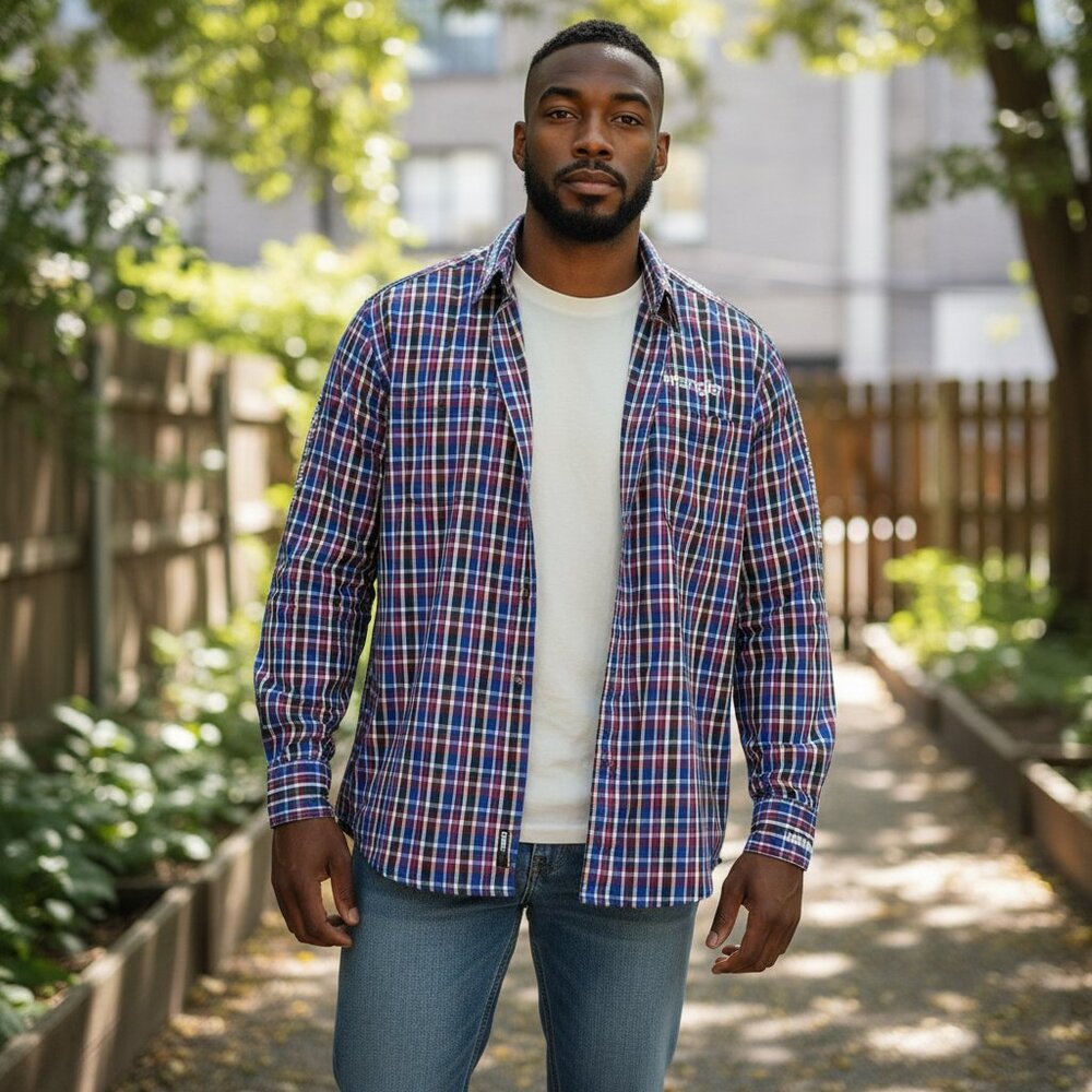 Wrangler Twenty X Plaid Button Front Shirt Men’s Long Sleeve Western Rodeo